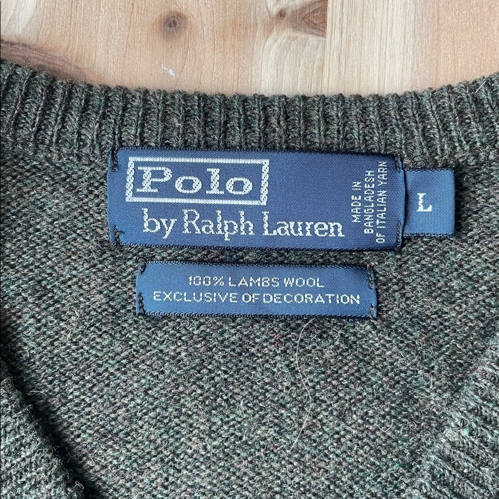 Polo by Ralph Lauren Men's Dark Green Lambswool V-Neck Sweater - Picture 7 of 8